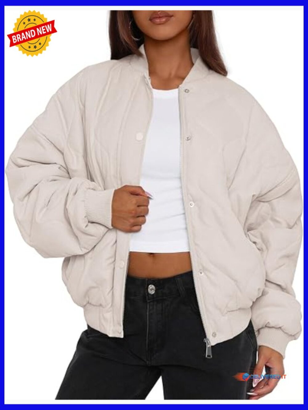 Women's Quilted Bomber Jacket Lightweight Cropped Zip Up Puffer Coat with